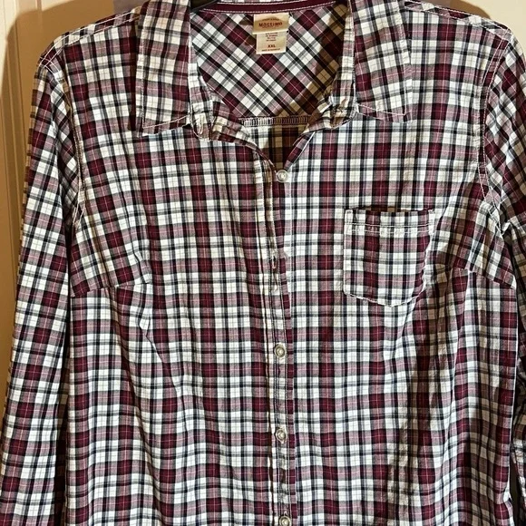 MOSSIMO Juniors Sz-XXL Button-up Top, Plaid-Not Flannel-Very Stretchy-Fitted Cut - Picture 4 of 13